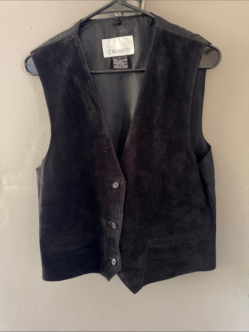 Diversity Black Suede Button Vest 💯 Leather